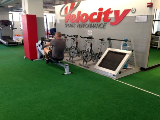 Sutton Carpet NYC indoor gym turf flooring installation for Velocity Sports Performance